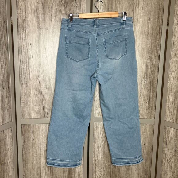 J Jill High Rise Wide Leg Jeans Patch Pockets Raw Hem Light Blue Color Size 8 - Picture 5 of 7